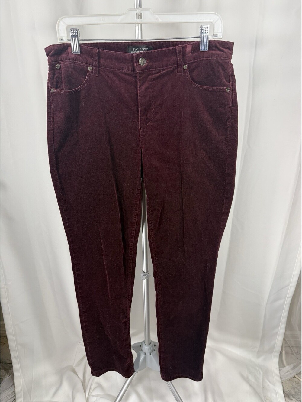 Talbots Flawless Five Pocket Straight Corduroy Pants Womens 8 Burgundy Wine Cord